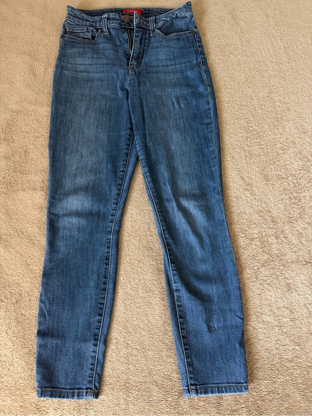 Guess High-Rise Straight-Leg Jeans in Medium Blue Wash